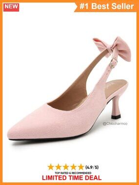 Women's Kitten Heel Pumps Bow Slingback Ankle Strap Dress Shoes